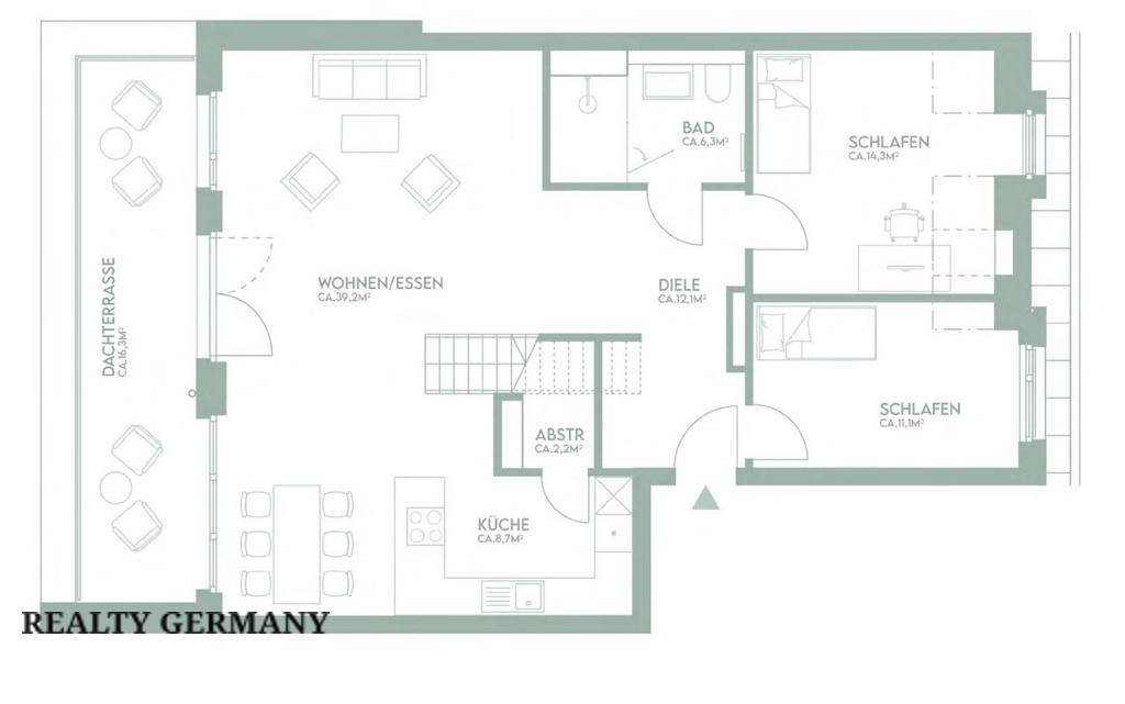 4 room penthouse in Düsseldorf, 140 m², photo #4, listing #105145908