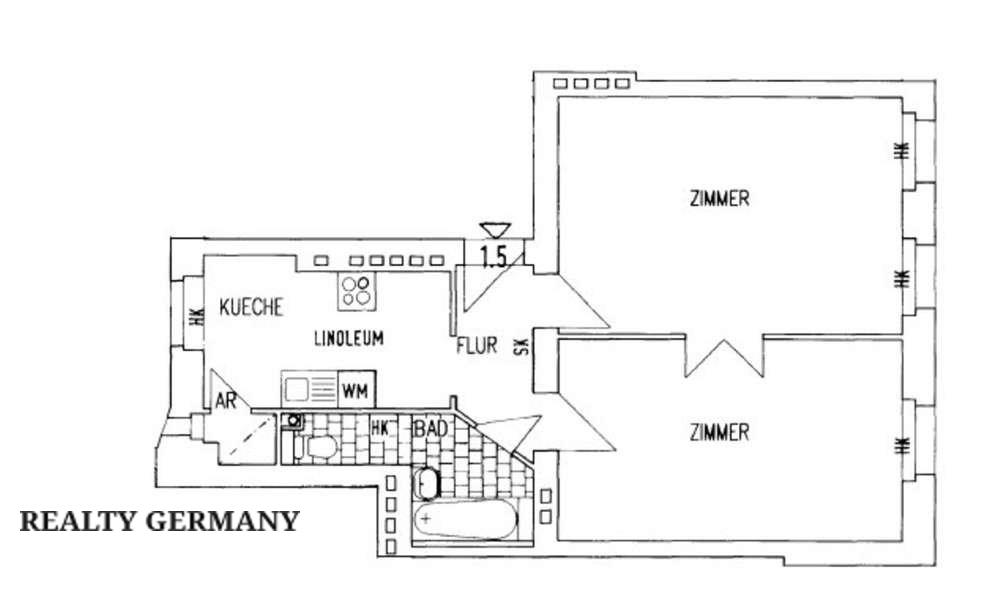 2 room apartment in Charlottenburg-Wilmersdorf, 60 m², photo #3, listing #81331362